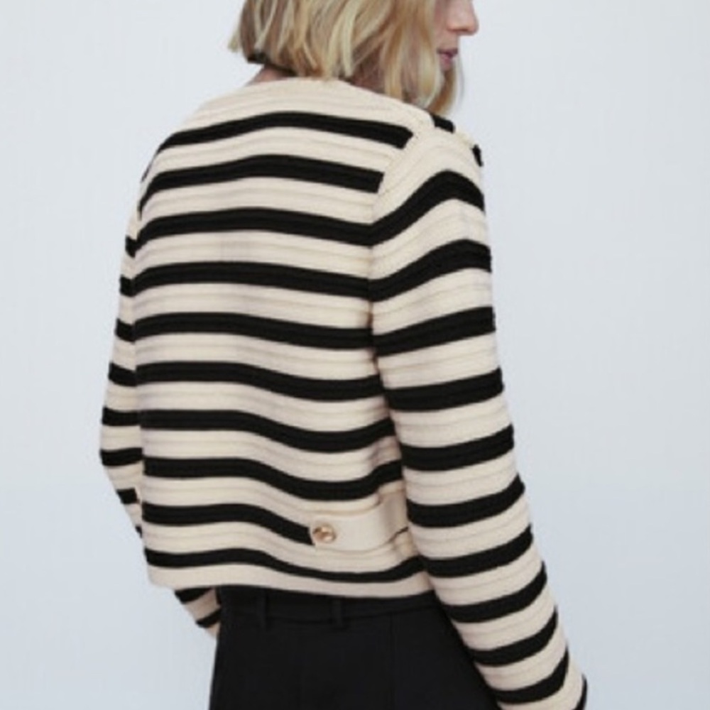 Black and Cream Striped Cardigan - Picture 3 of 9
